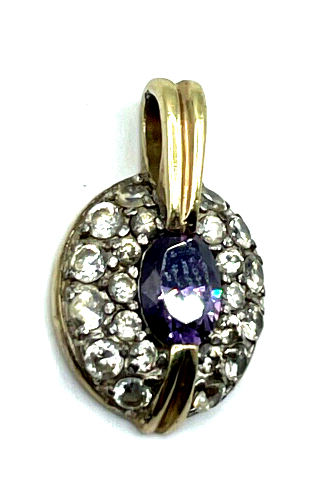925 Silber vergoldet graziler klassischer Anhänger Amethyst Zirkonia sehr gepfl.1