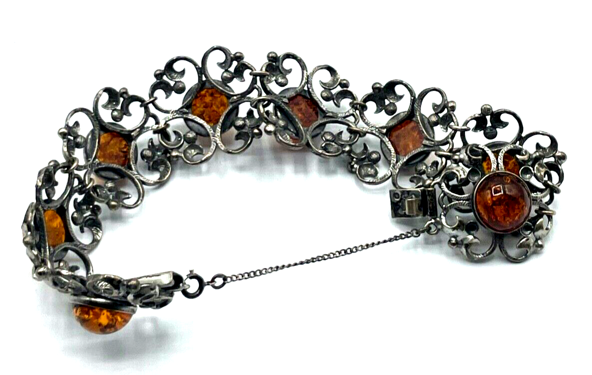 Stattliches altes Georg Kramer Fischland Armband 925 Silber + Bernstein4