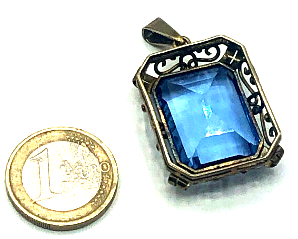 Antik 830 Silber vergoldet stattlicher Anhänger London Schweizer Blau Farbstein6