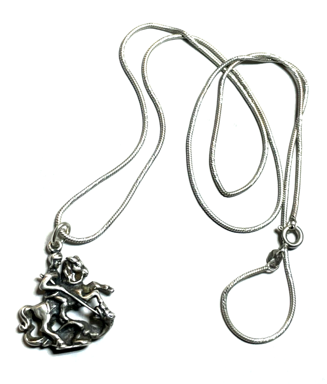Vintage 925 Silber Anhänger Hl. Georg Drachentöter unisex + 925 Schlangenkette1
