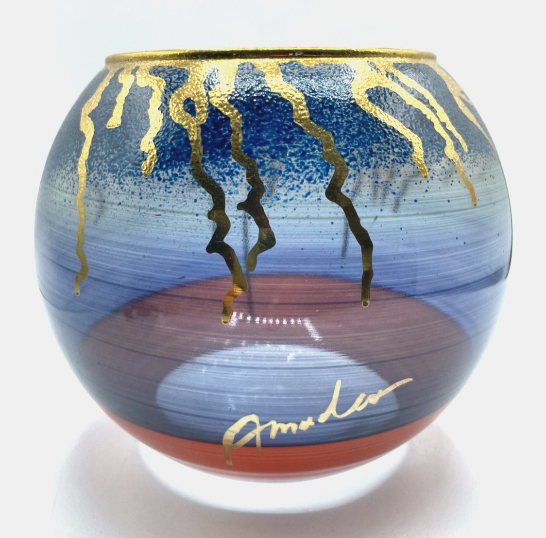 Attraktive vintage Studio Glaskunst Vase AMADEO signiert Ø 16,5 cm H 16,5 cm0