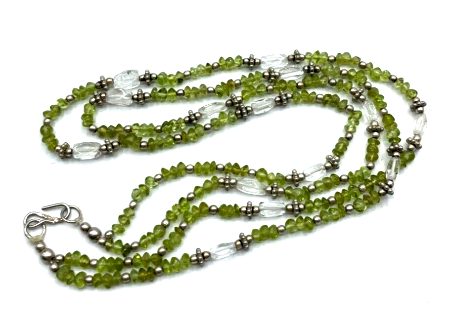 Edelstein Mix Kette Collier 2 reihig Peridot + Bergkristall + 925 Silber neuw.1