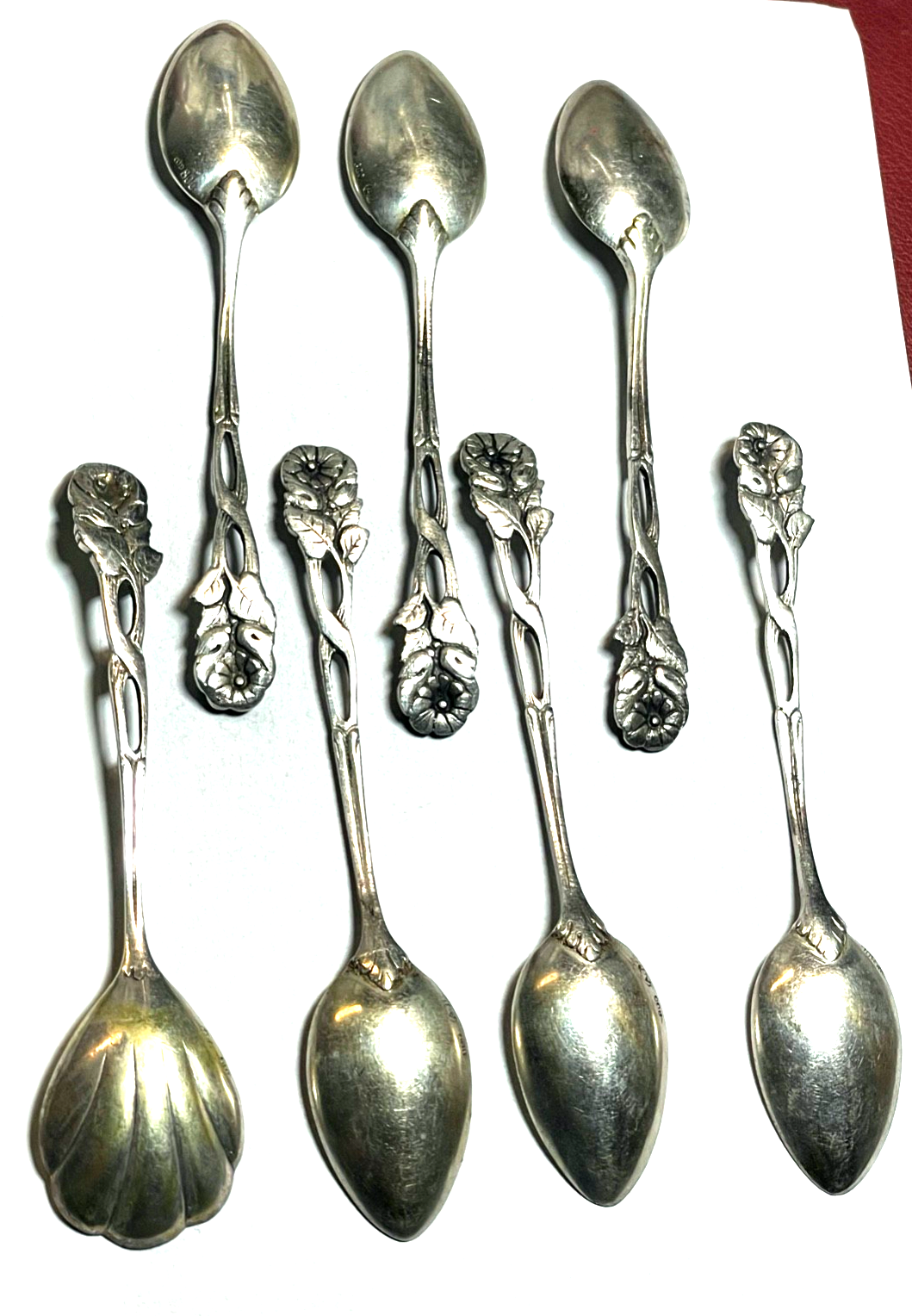 6 antik 800 Silber Löffel + 1 Zuckerlöffel Rosen Dekor Hildesheimer Rose6