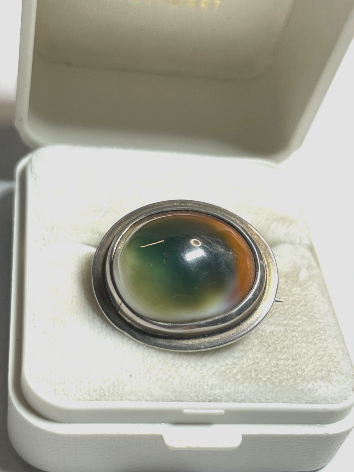 Vintage Rarität Operculum Augenachat Brosche Anstecknadel in Silber Nr. 1 gepfl.1