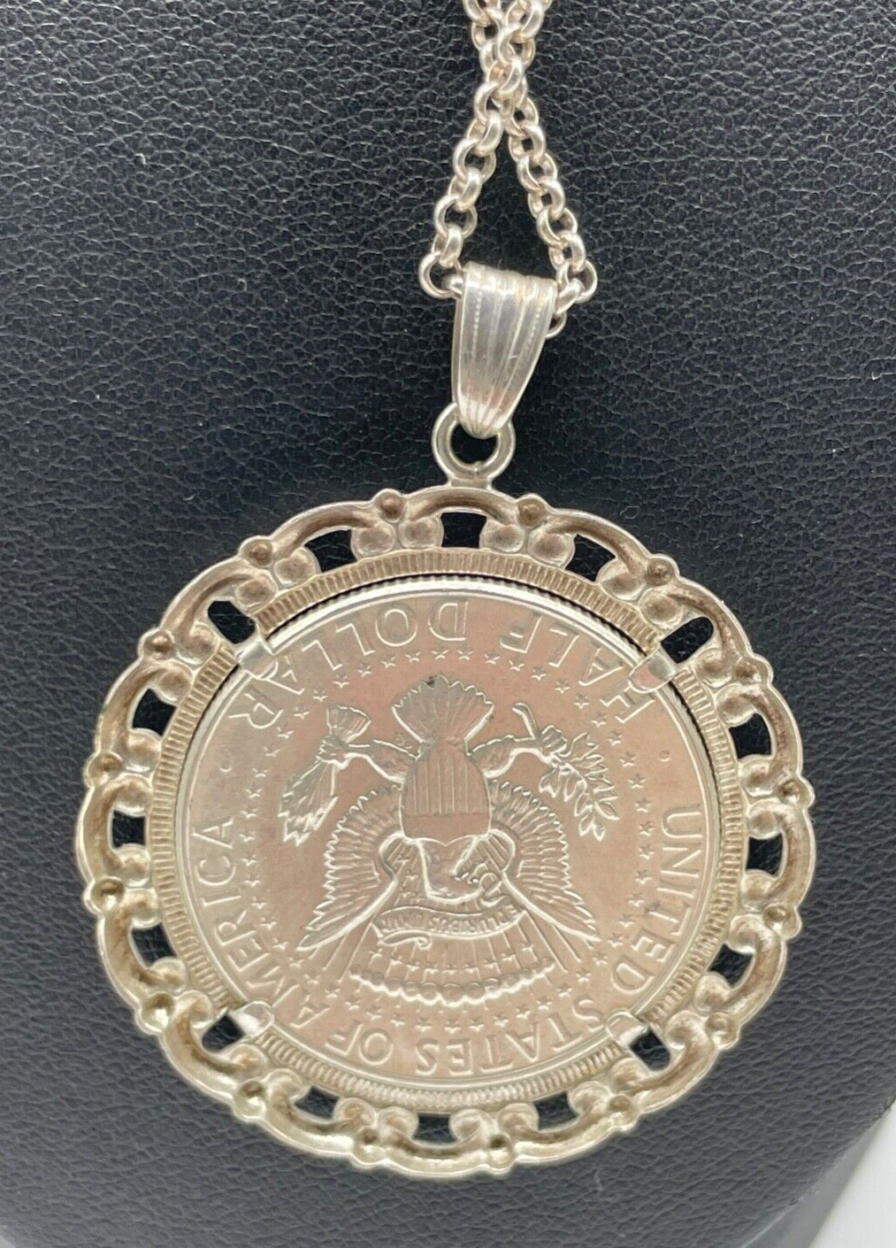 Münzanhänger Silber Kennedy 1964 + 70 cm 835 Silber Erbskette gepfl.3