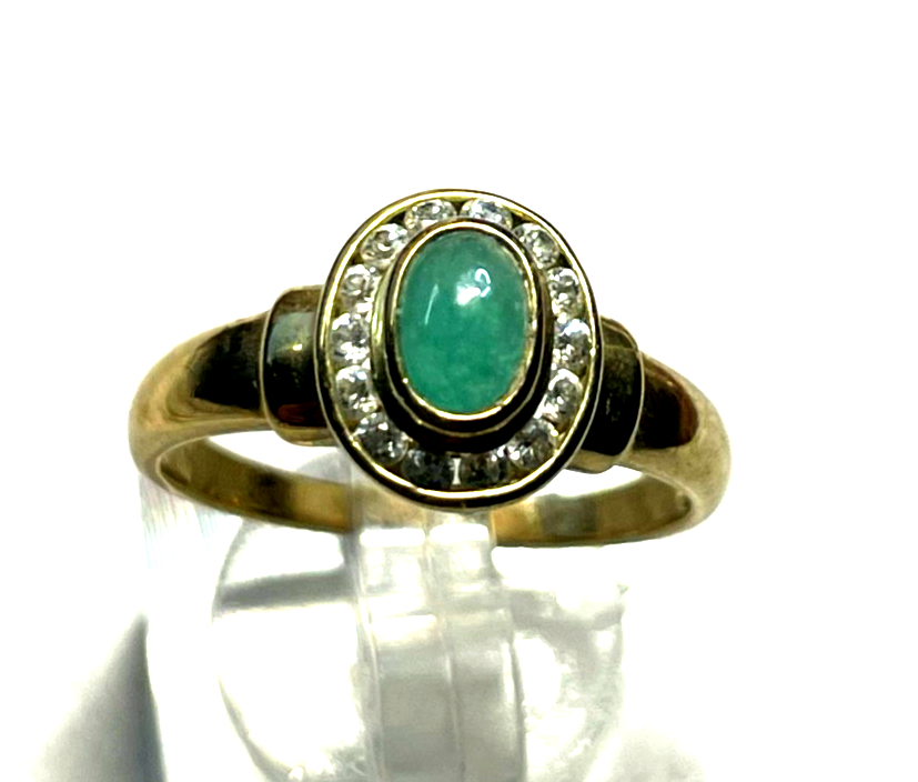 333 Gold 8 K Ring Smaragd Cabochon+ Weißtopas Ø 17,5 mm RG 55 Juwelier Qualität4
