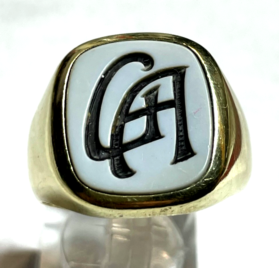 585 Gold 14 K Herrenring Ring Siegelring Lagenstein GA o AG Ø 22 mm RG 69 gepfl.1