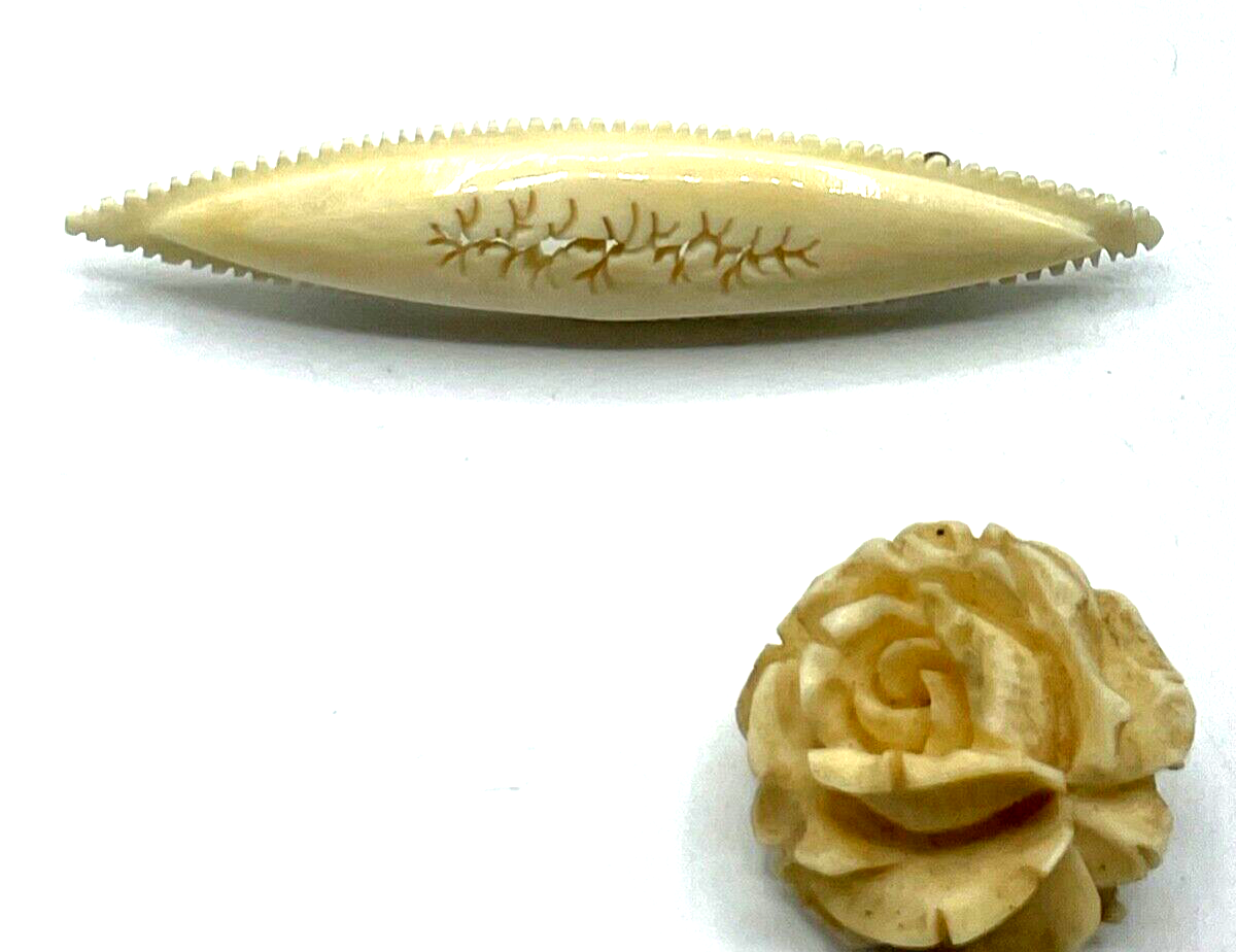 2 x antik Brosche Bein Anstecknadel handgeschnitzt no Ivory!!! Rose Stabbrosche2