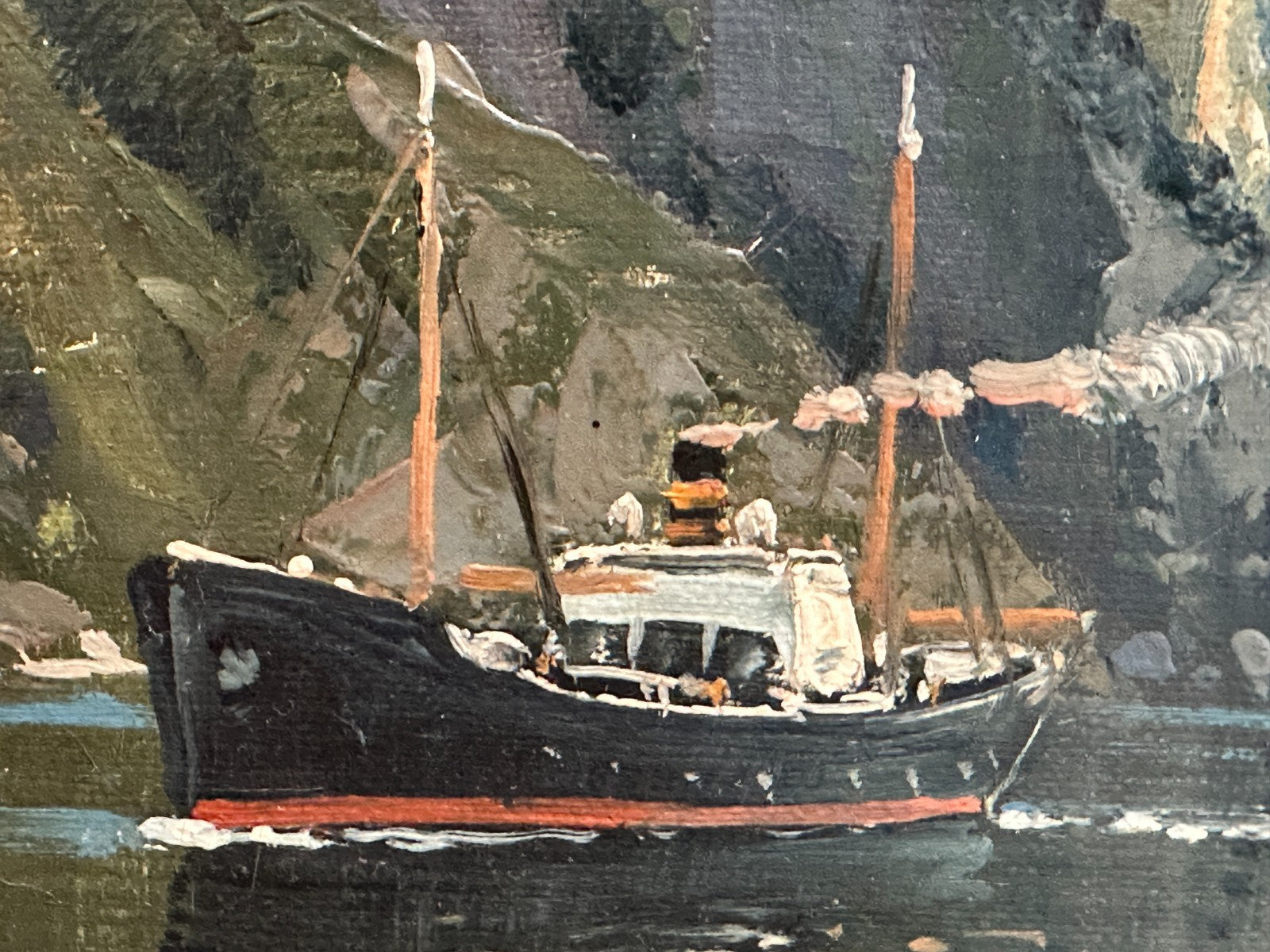 Carl Berthold  geb. 1870 - Fjord mit Dampfschiff - Öl auf Leinwand - signiert6