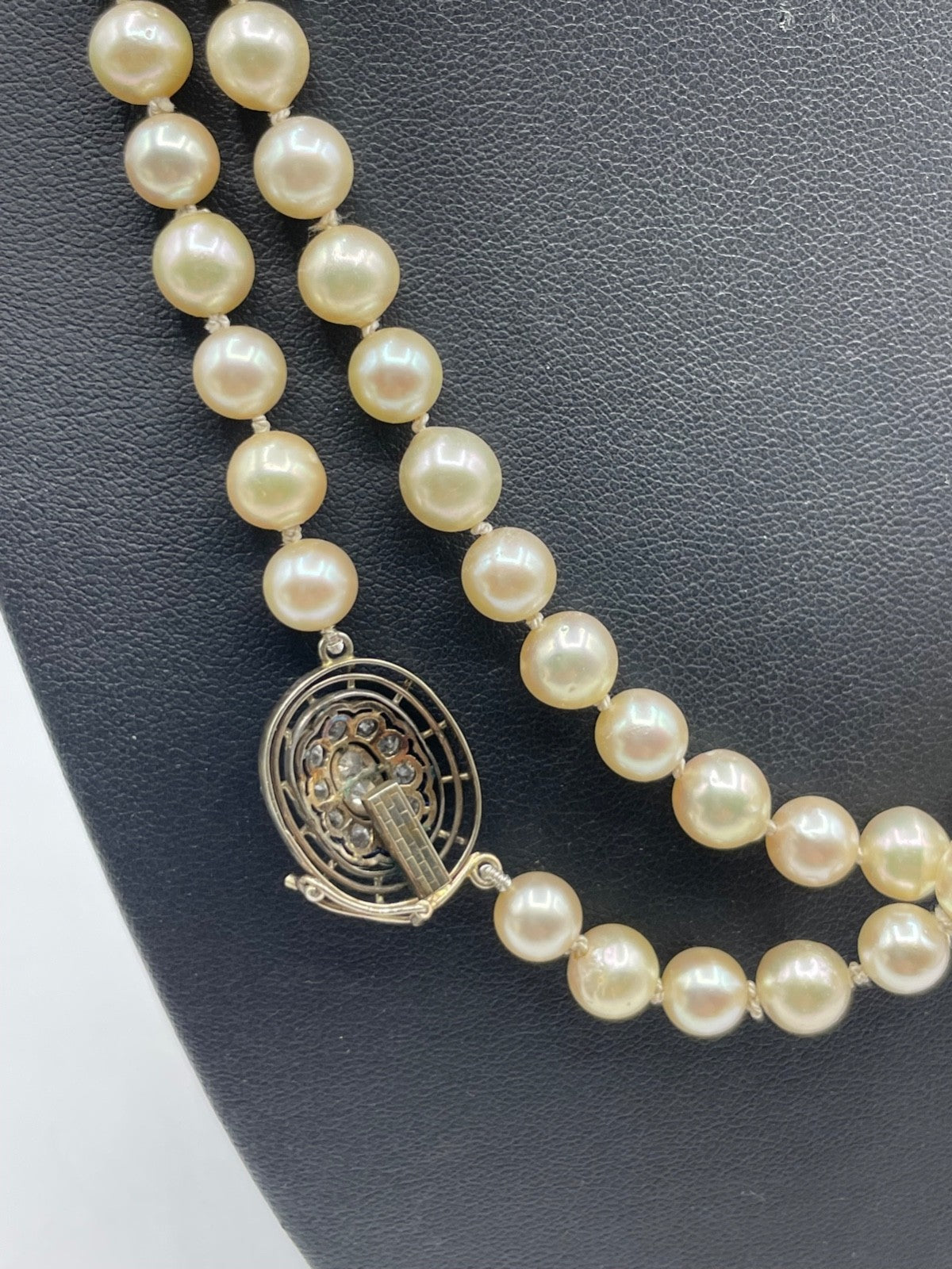 585 Gold Brillanten + Saphire Art Déco Flapper Kette 92 cm Perlenkette Ø 7 mm12