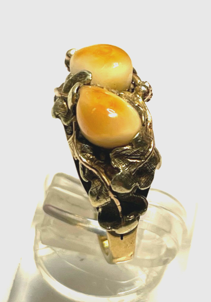 585 Gold 14 K antik Ring mit 2 x Grandel  RG 49 Ø 15,6 mm sehr apart  + gepflegt3