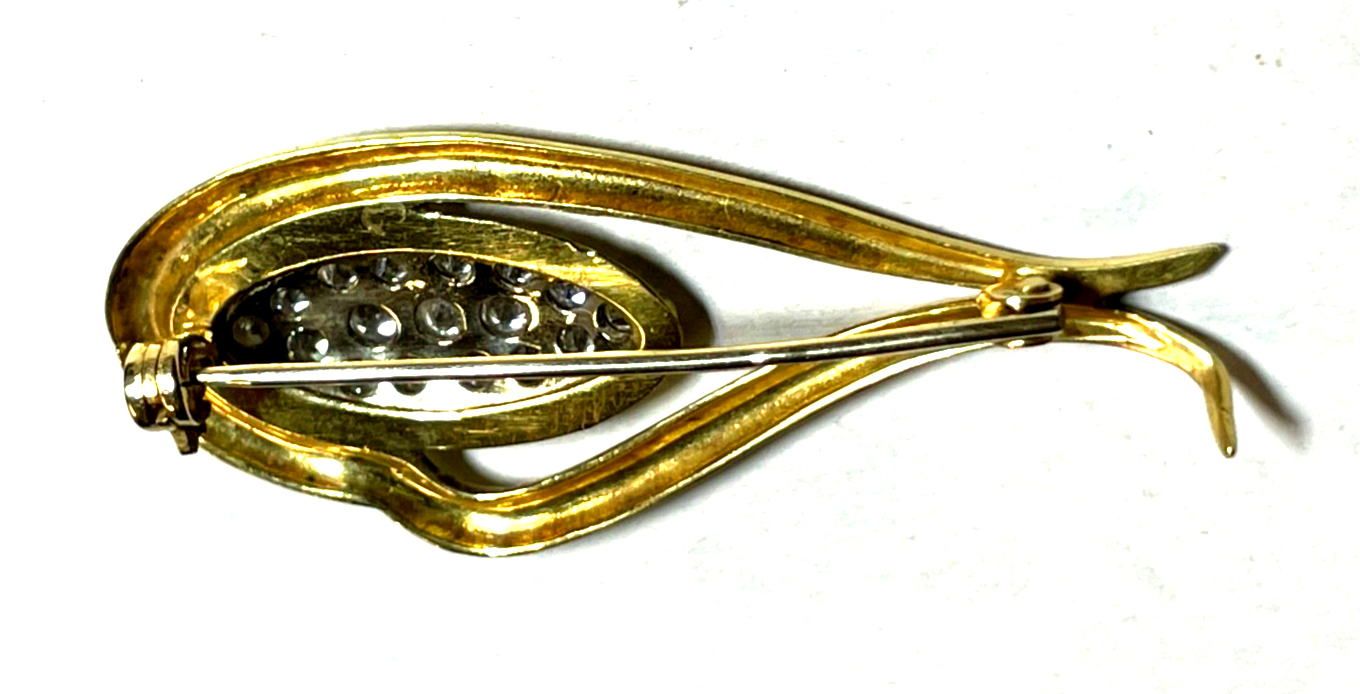 750 Gold 18 K Gold Brosche Anstecknadel Juwelier funkelnder weißer Topas Besatz5
