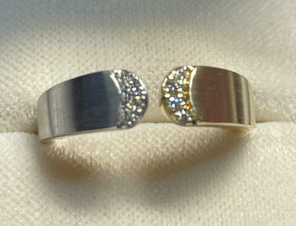 Solider Bicolor 585 Weißgold Gelbgold Ring Brillanten Ø 18 mm RG 57 Juwelier0