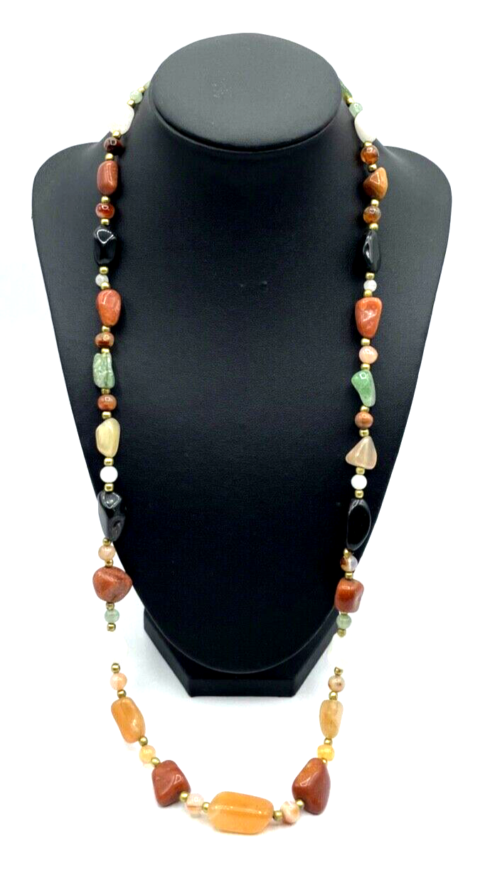 Aparte vintage Edelstein Kette Halbedelsteine im Mix Nuggets L 69,5 cm Nr. 20