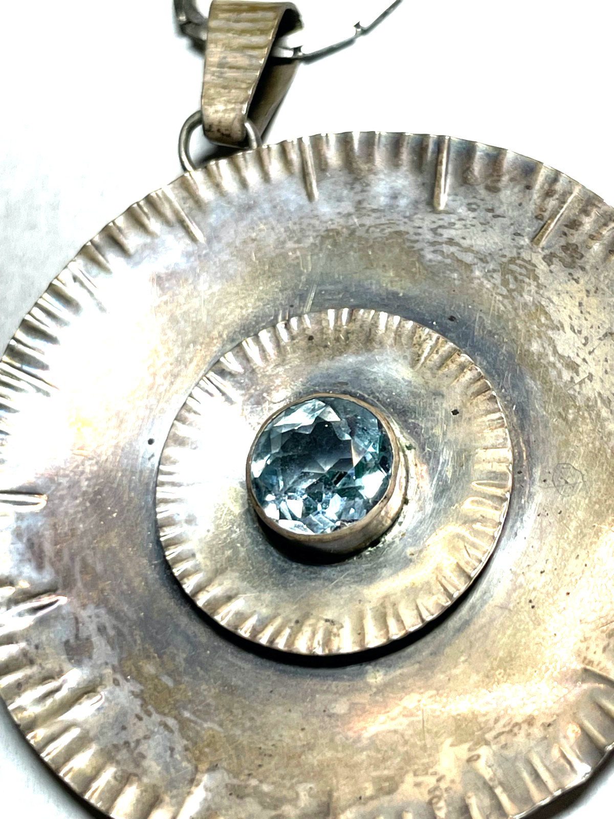 Vintage PERLI Handarbeit gr. 835 Anhänger mit Blautopas + Silberkette gepflegt6