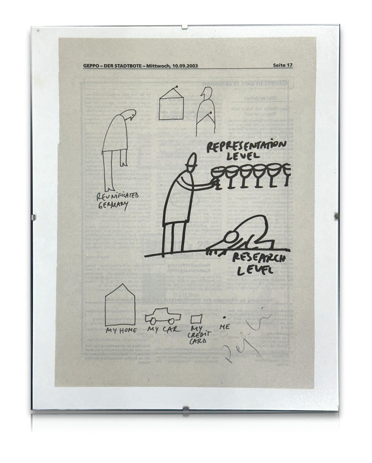 Dan Perjovschi - Print aus dem 'GEPPO'  mit Signatur 2003 - gerahmt hinter Glas0