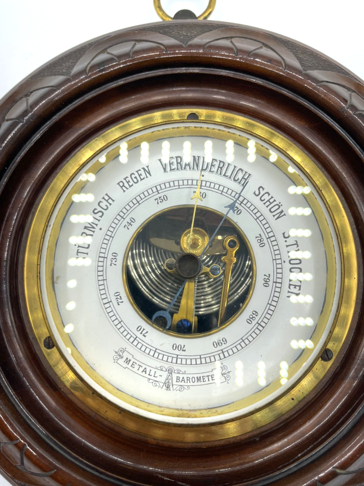Antik Barometer um 1900-1910 funktioniert im Topzustand Ø 18 cm Holzrahmen1