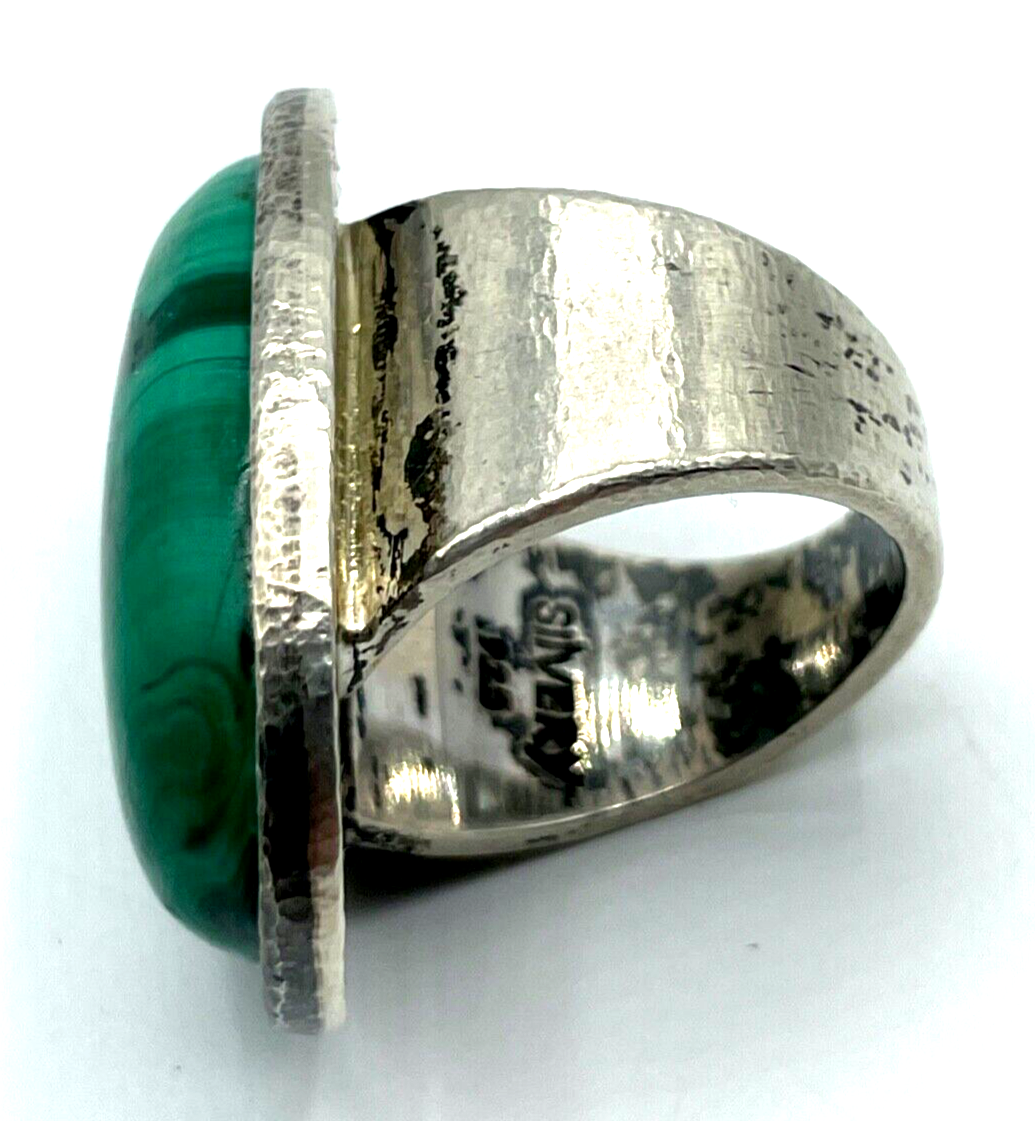 Solider 925 Silber Ring Malachit massiv 27 Gramm unisex Ø 18mm RG 57 Handarbeit6