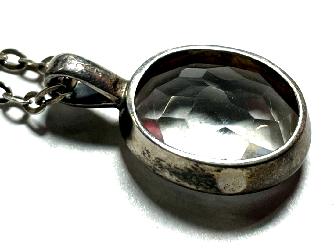 75cm 835 Silber Gliederkette + vintage Bergkristall Anhänger Purismus top gepfl.2
