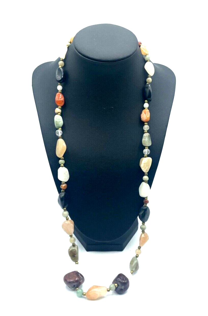 Aparte vintage Edelstein Kette Halbedelsteine im Mix Nuggets L 69 cm0