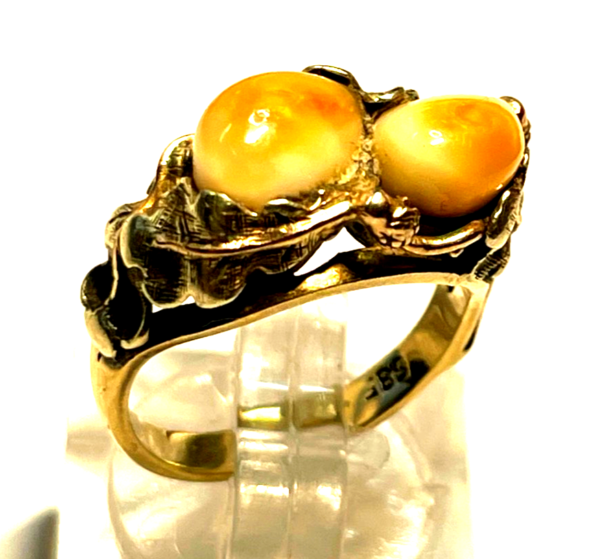 585 Gold 14 K antik Ring mit 2 x Grandel  RG 49 Ø 15,6 mm sehr apart  + gepflegt1