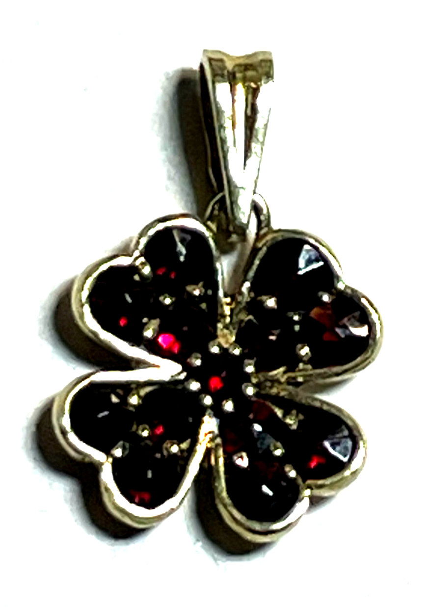 925 Silber vergoldet Granat Anhänger Kleeblatt sehr gepflegt shamrock Pendant6