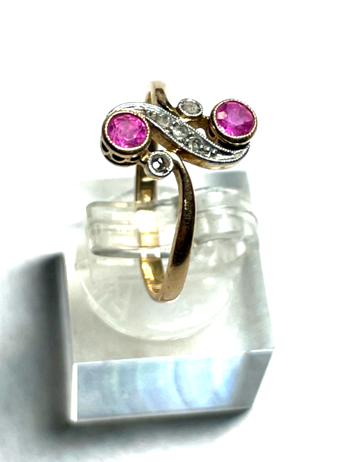 Aparter antik Roségold 585 Ring Rubin Diamant Rosen Ø 16,9 mm RG 53 Juwelier7