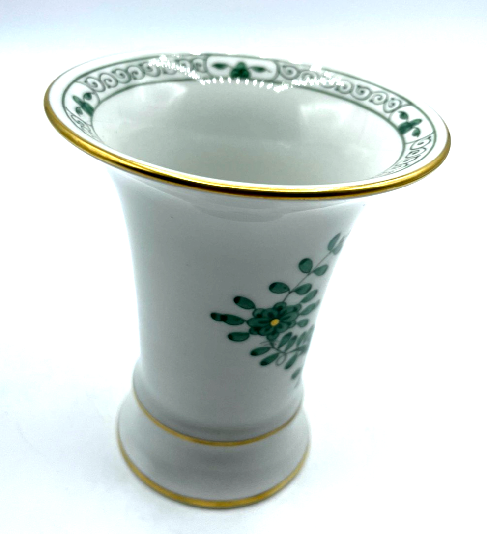 Antik Meissen Porzellan Trichtervase Vase indisch grün H 10 cm  1A Zustand3