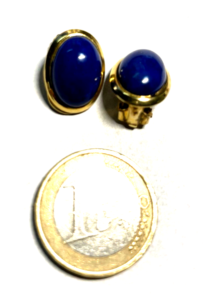 Paar elegante 925 Silber vergoldete Ohrclips Clips Lapislazuli Cabochon wie neu7