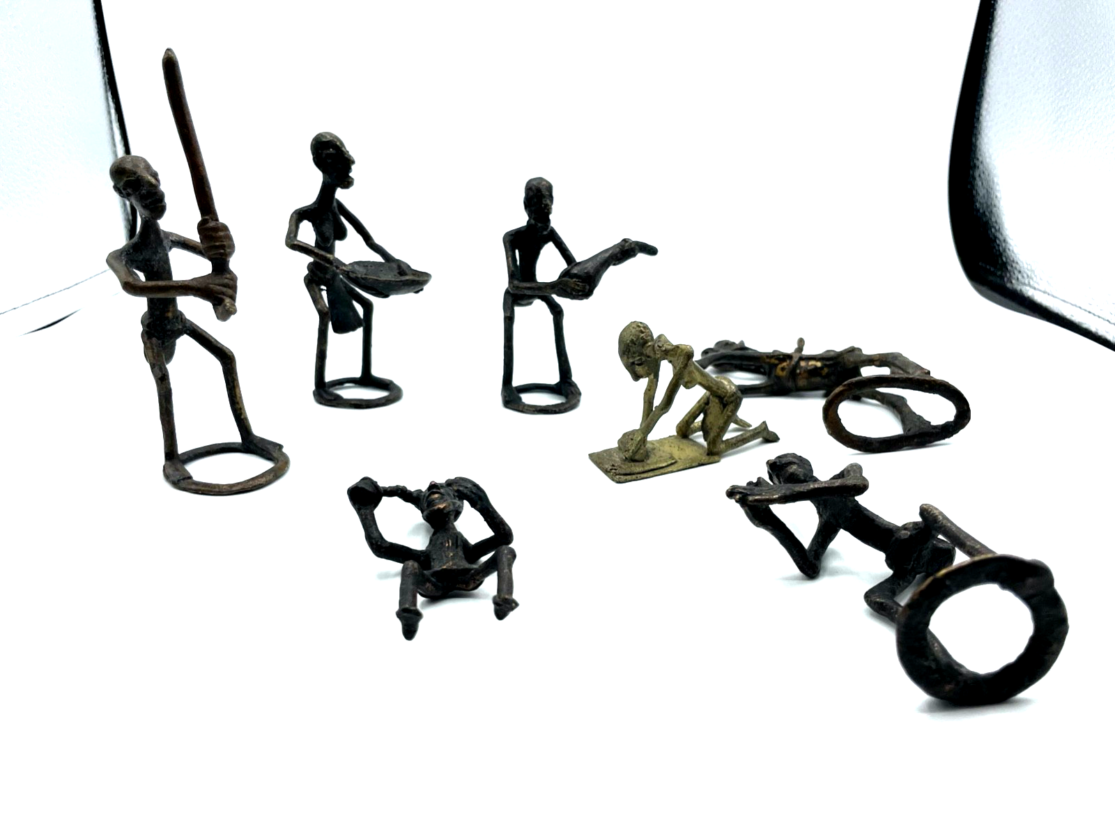 Konvolut vintage Sammlung 7 Afrika Ashanti Ghana Figuren Messing Bronze Handarbe6