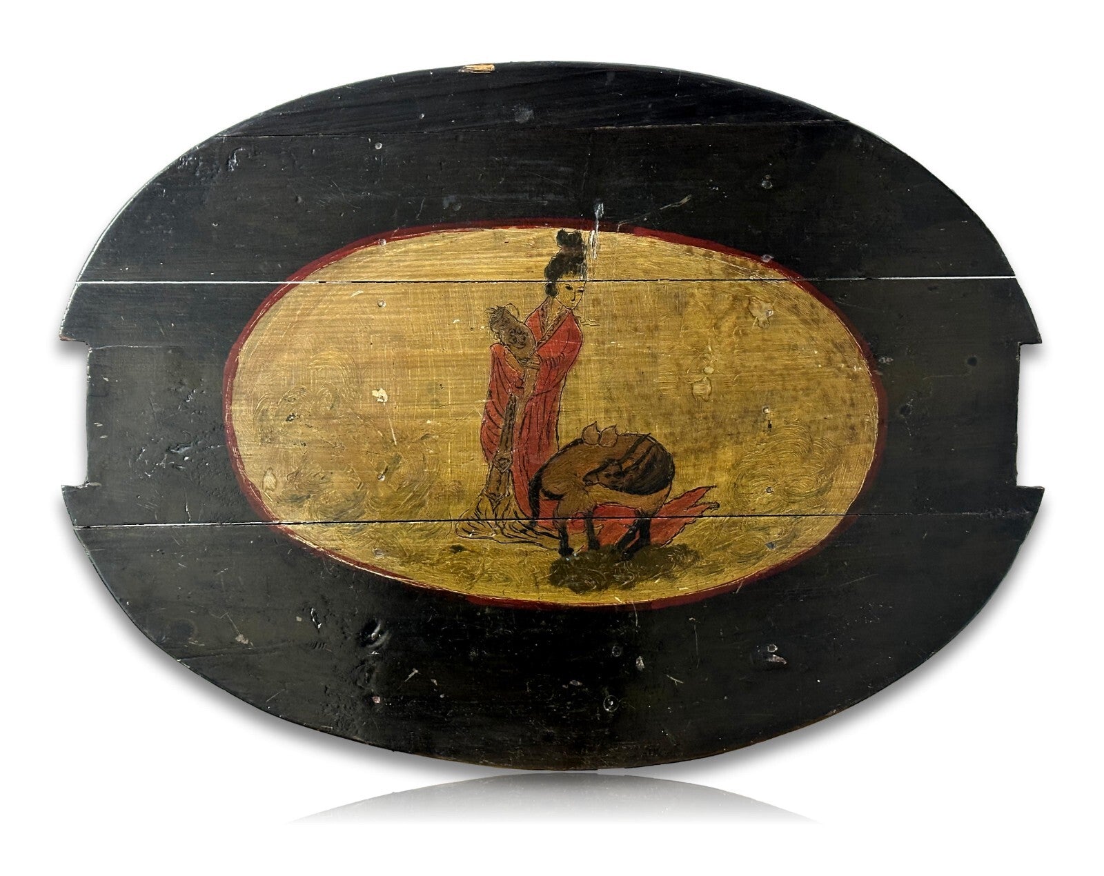 Japanisches Lacktablett mit Malerei - Geisha und Kirin - Mythologie - 18800