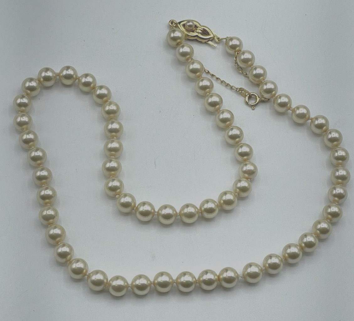 Mallorca Perlen Kette mit 925 Silber Schliesse vergoldet gepfl. L 50 cm Ø 7 mm6