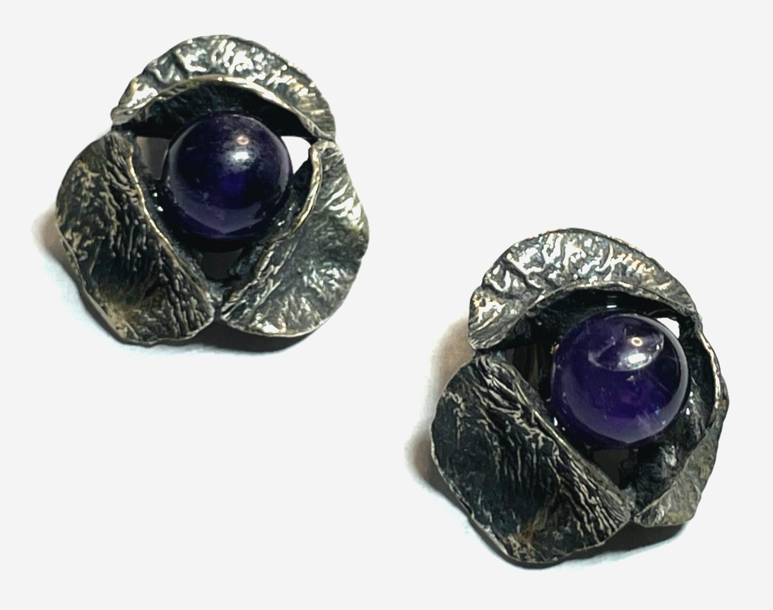 Stattlich elegante vintage 800 Silber Ohrclips Clips Amethyst Modernist Design0