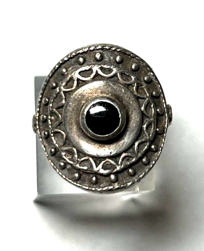 Solider 925 Silber Ring Onyx Cabochon vintage Handarbeit RG 53 Ø 16,8 mm Ethno2
