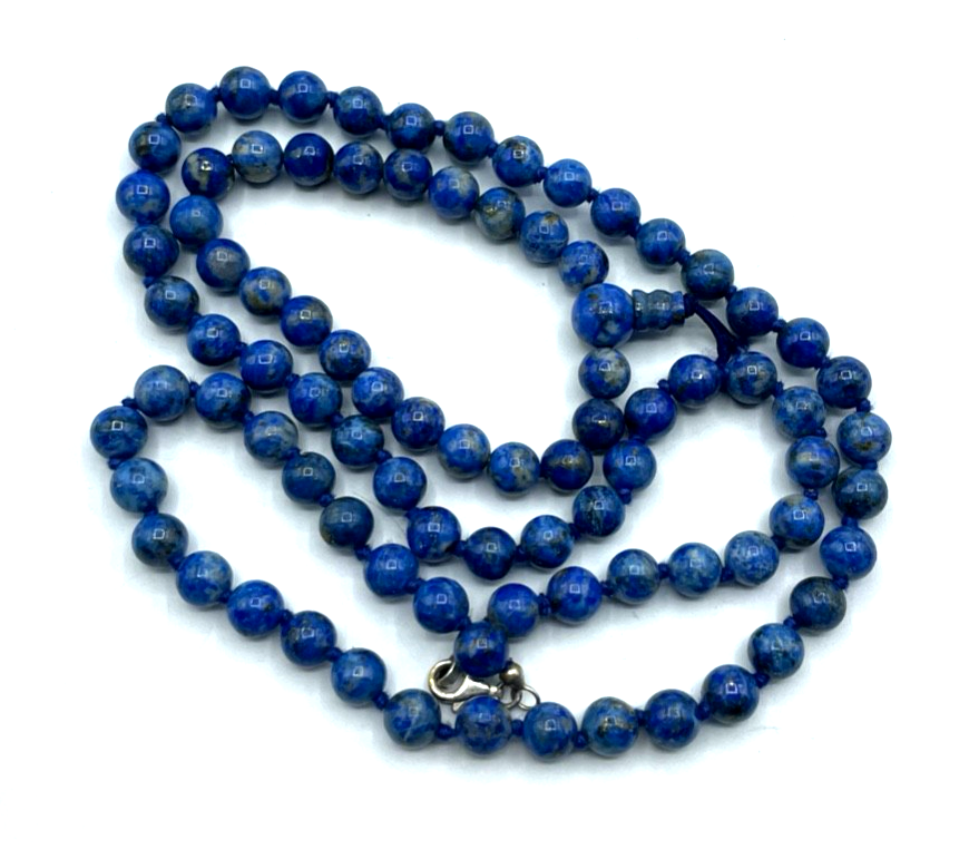 63,5 cm Lapislazuli Halskette Armband Set 925 Silber Karabiner einzeln geknotet3