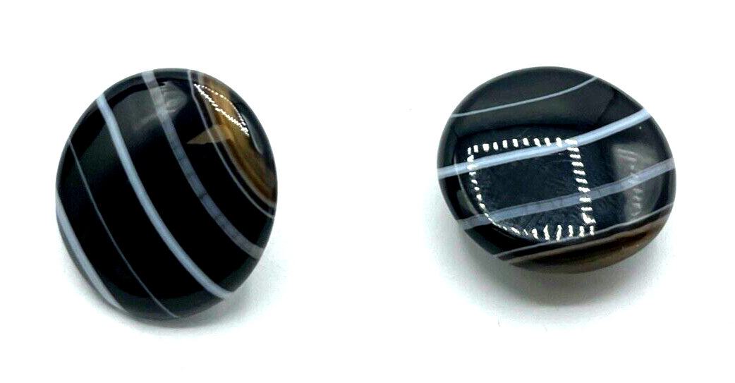 Antik Streifenachat Kragenknöpfe Manschettenknöpfe Handarbeit um 1900 Ø 21 mm1