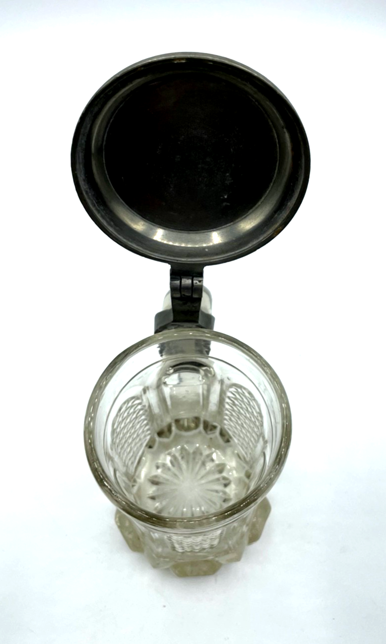 Gepflegter antik Pressglas Bierkrug Weinkrug Zinndeckel Bacchus Motiv 0,4 ltd.7