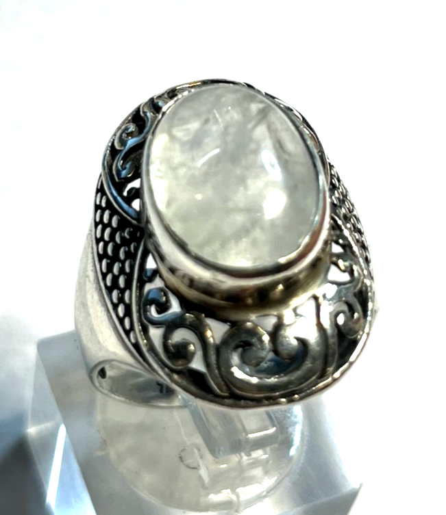 Stattlicher 925 Silber Ring Mondstein Cabochon Ø 18,5 mm RG 58 solide Qualität2