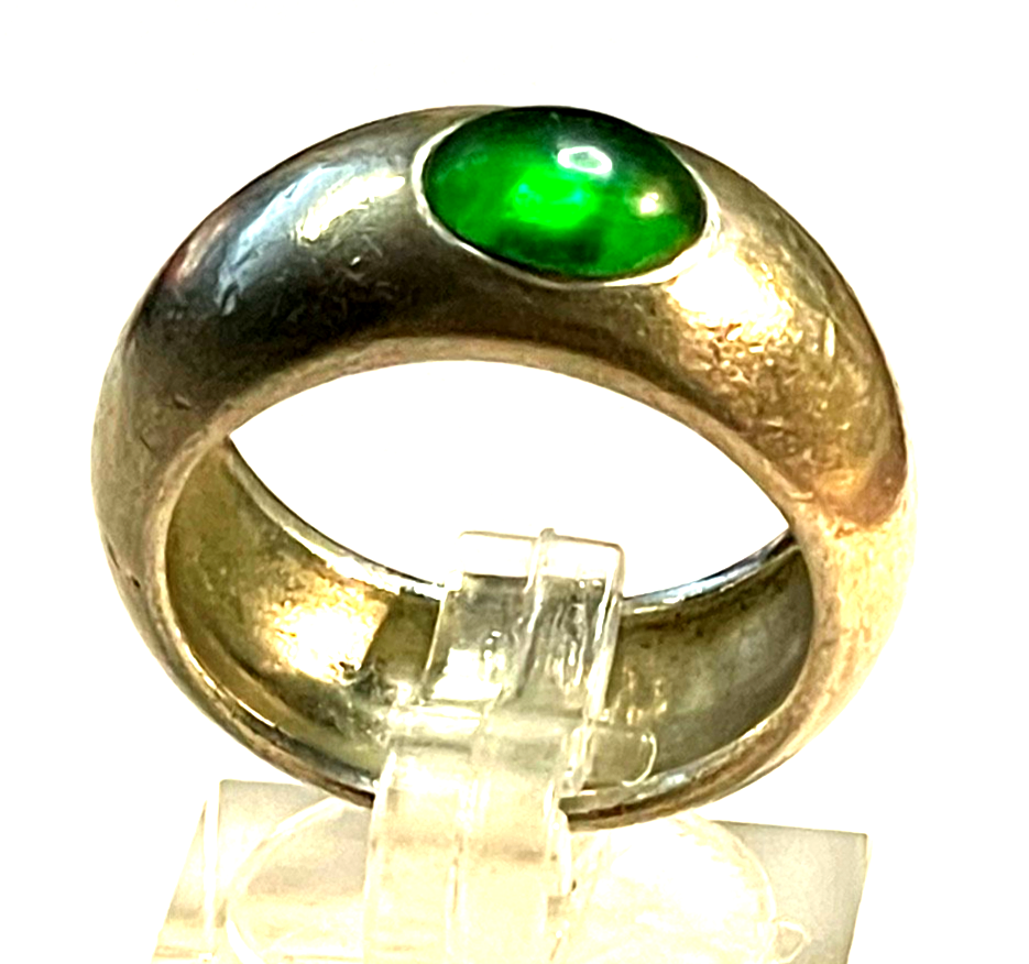 Unisex solider 925 Silber Ring grüner Farbstein Ø 17,5 mm RG 55 Bandring Handarb1
