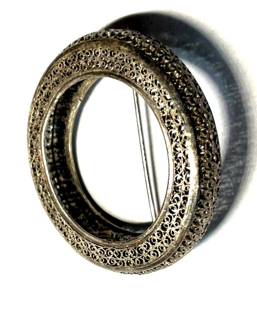 Antik edle Sterling Filigransilber Brosche Anstecknadel feinste Handarbeit4