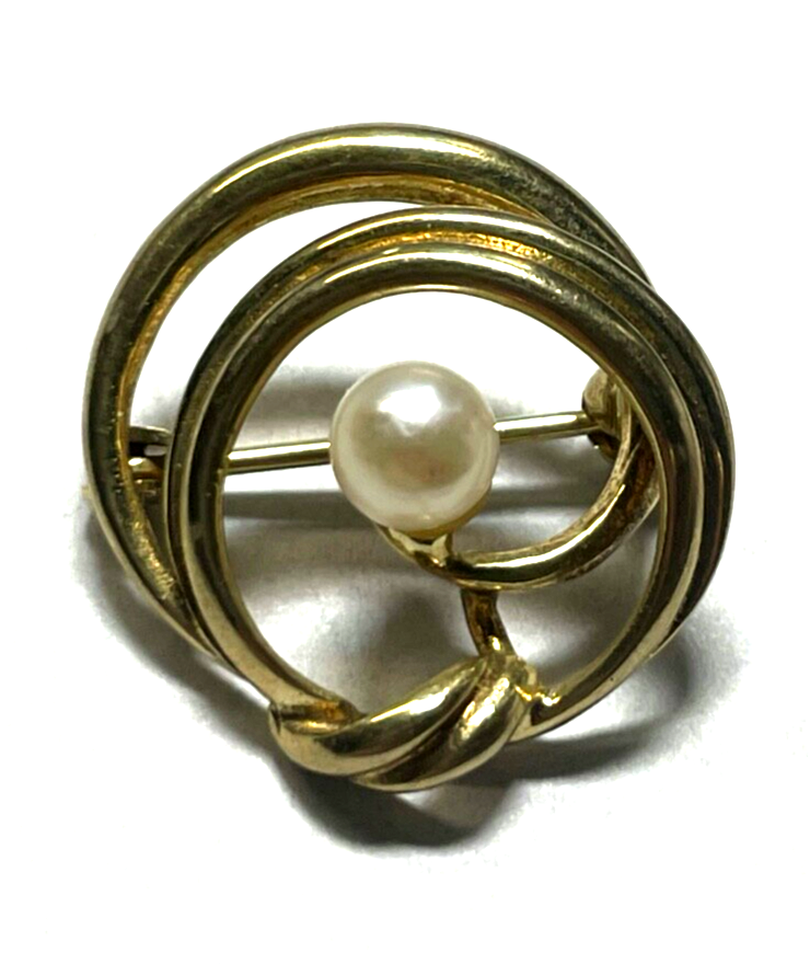 333 Gold 8 K Gelbgold runde klassische Brosche Anstecknadel mit Akoya Perle4