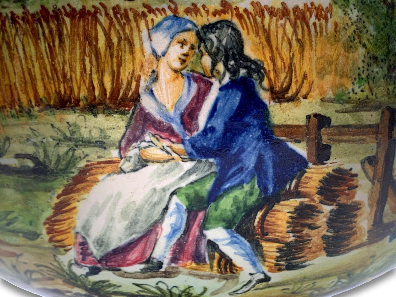 Angelo Minghetti  -  italienische Majolika - Deckelvase mit Griffen - Handbemalt13