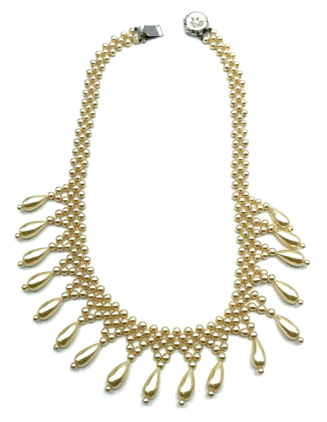 Edle vintage Modeschmuck Statement Halskette Faux Collier Perlen Handarbeit L 401