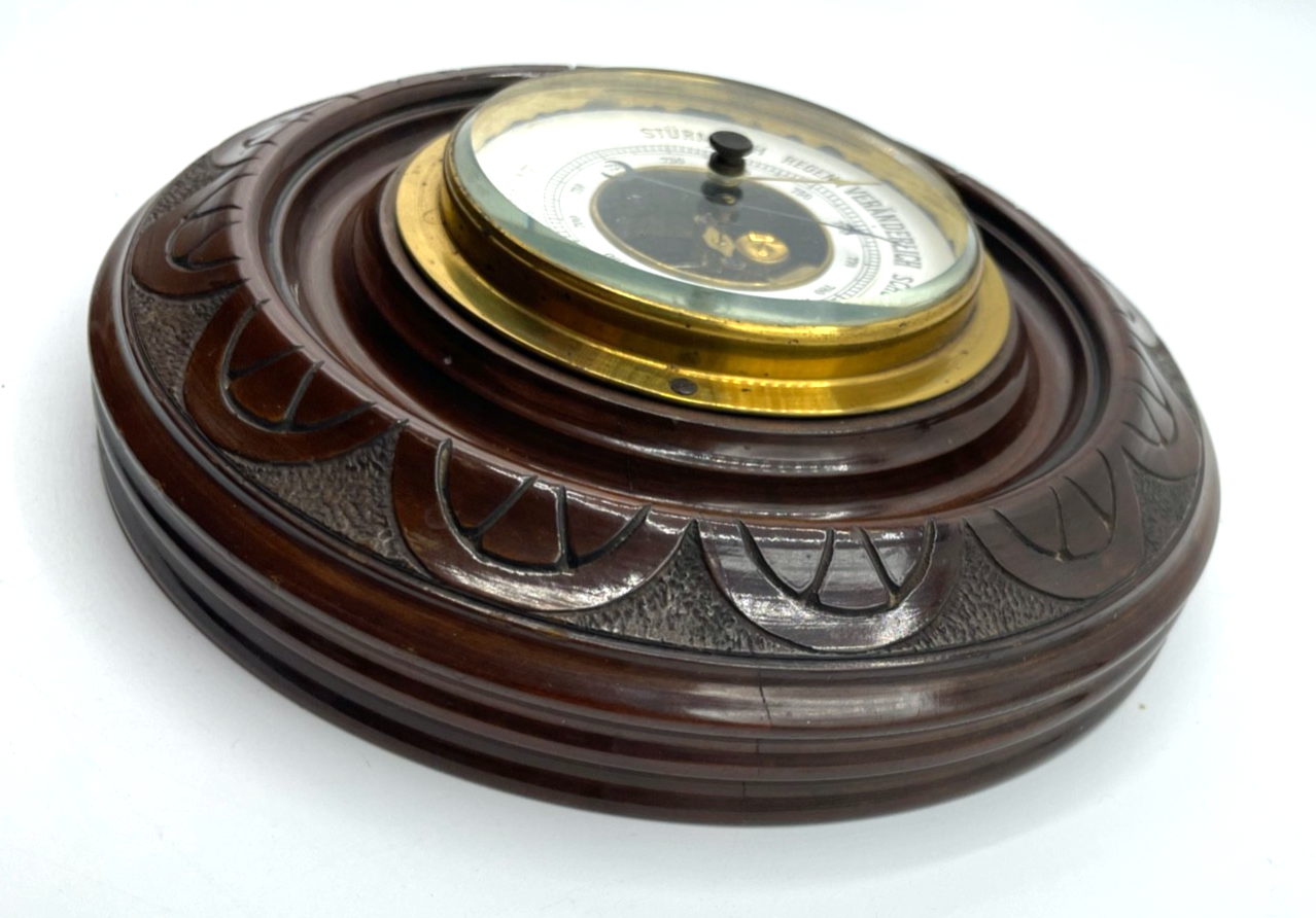Antik Barometer um 1900-1910 funktioniert im Topzustand Ø 18 cm Holzrahmen7