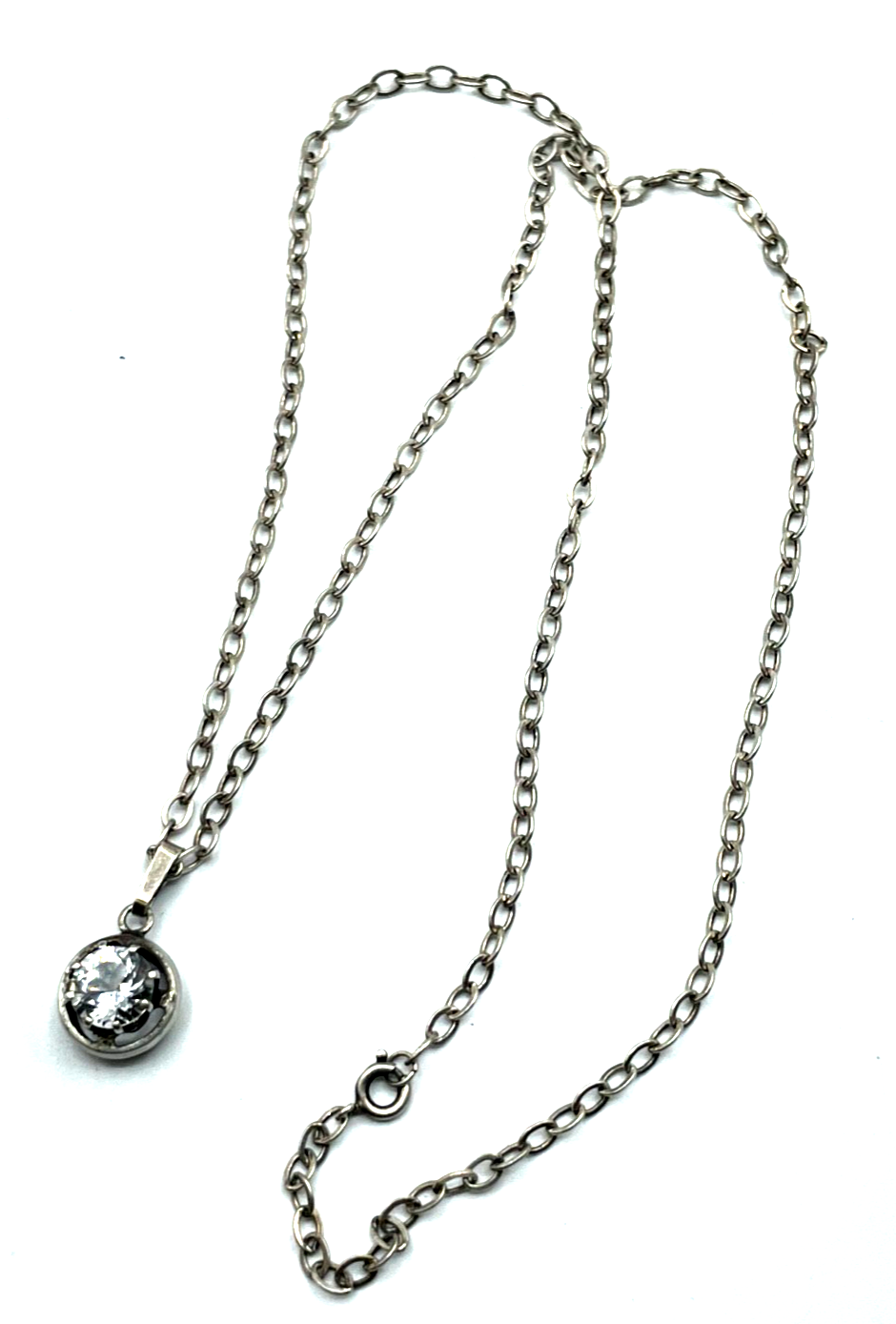 Vintage 54 cm lange 925 Silber Halskette Gliederkette mit Bergkristall Anhänger0