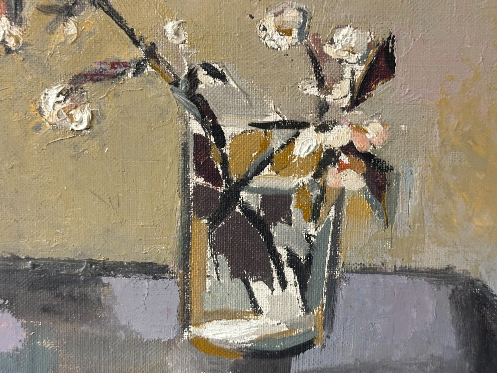 Öl auf Leinwand auf Platte - Stillleben Kirschblüten - Helmut Baumann 1894-19782