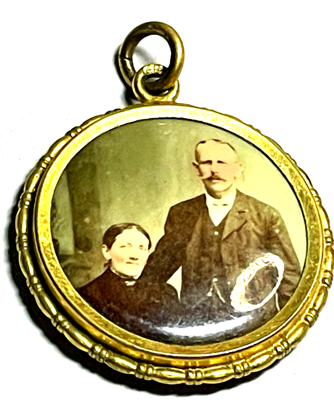 Antik Foto Anhänger Ehepaar Golddouble Fotorahmen um 1900 L 34 mm Ø 27 mm6