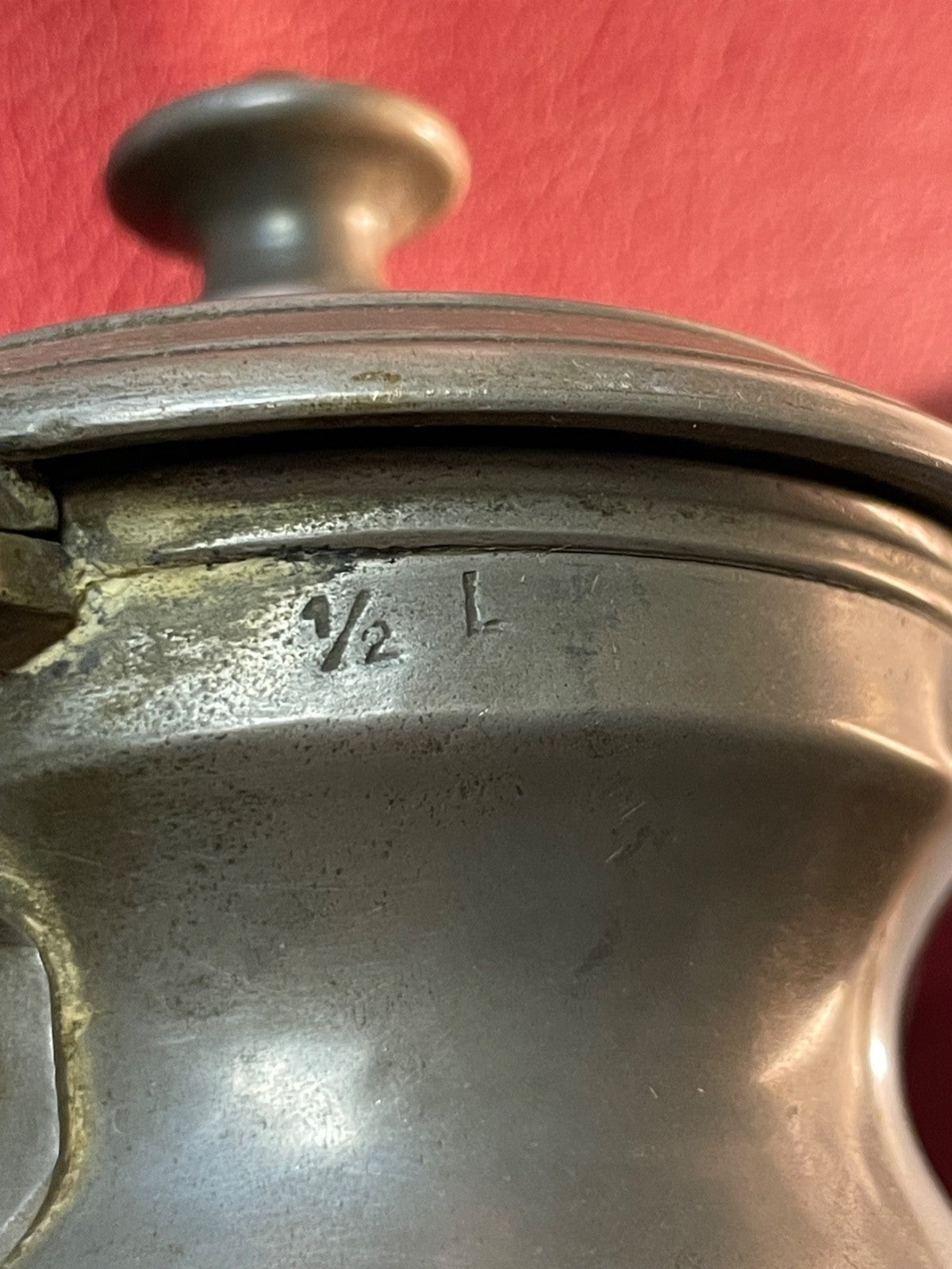 Kleine dekorative antik Zinn Kanne um 1900 Geflecht am Griff 1/2 Ltr. mit Punze8
