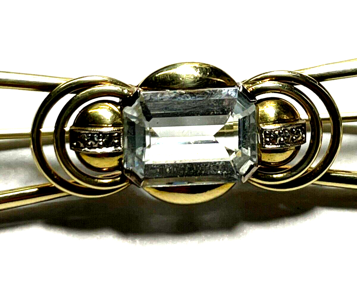 Edle 585 Gold 14 K Brosche Stabbrosche mit Aquamarin im Emerald Cut Juwelier10