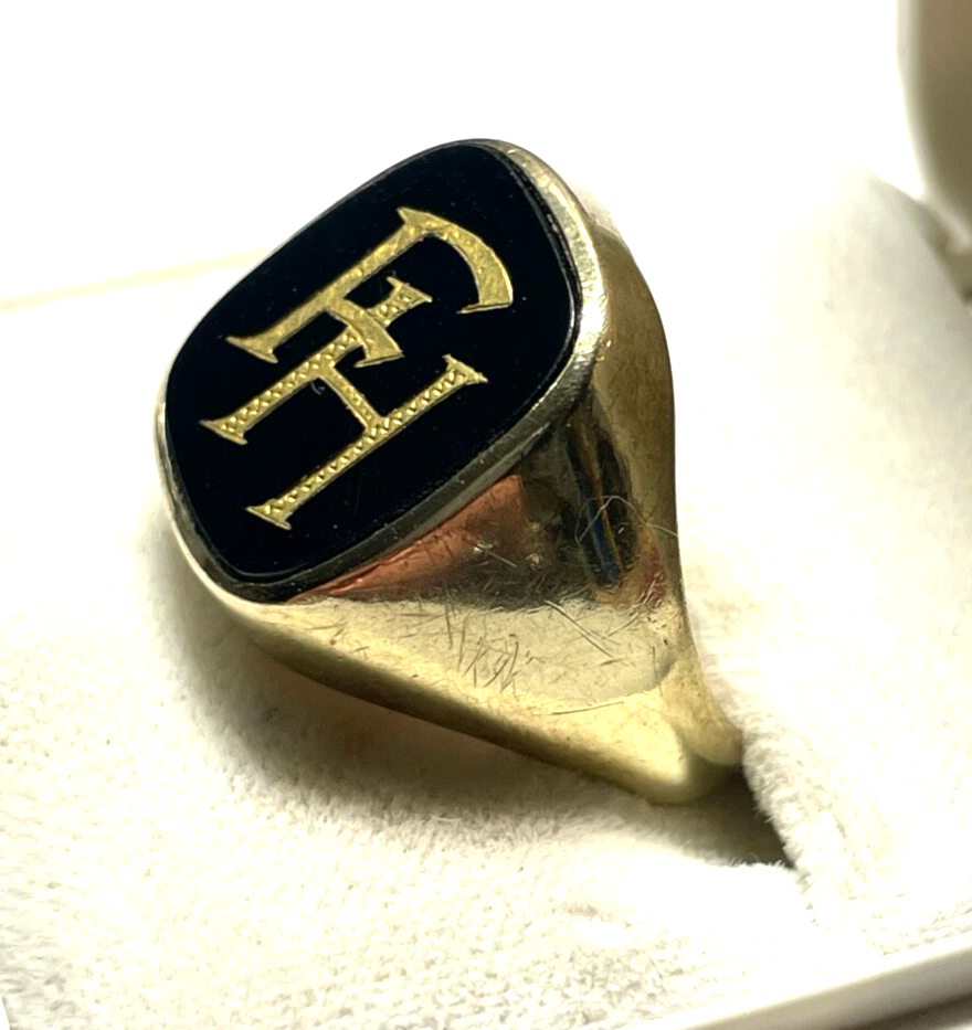 333 Gold 8 K Herrenring Ring Siegelring Onyx Initialen FH o HF  Ø 20,5 mm RG 652